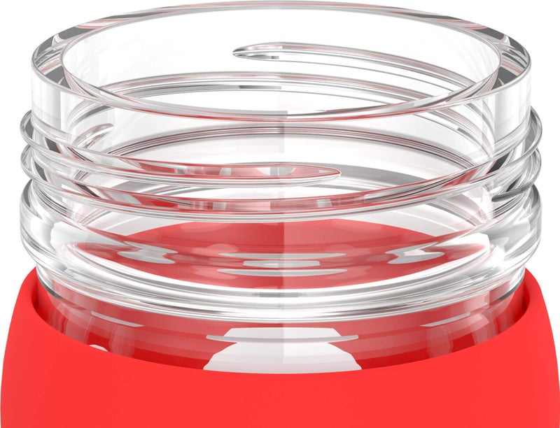 Lifefactory 12-Ounce Glass Water Bottle with Active Flip Cap and Protective Silicone Sleeve, Apple Red - Image 1